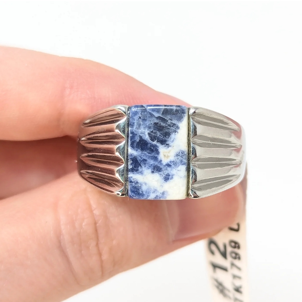 New men's stainless steel and blue ring - Picture 6 of 6